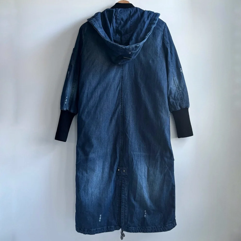 Soia & Kyo Reese Hooded Coat Jacket Blue Denim Coat Size XXS/2 Can Fits to Small - Picture 6 of 17